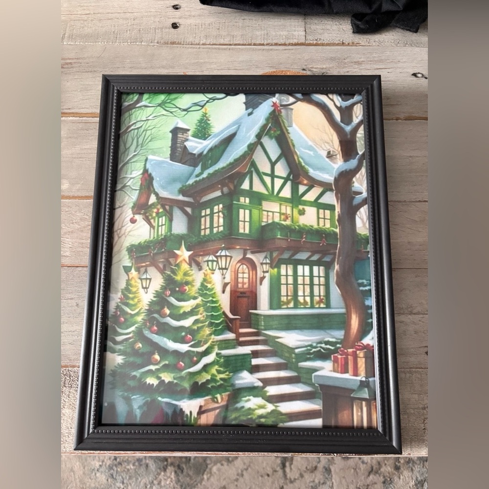 Framed Winter Cottage Art